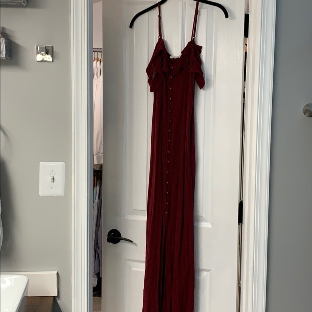Burgundy Button Down Maxi Dress szS